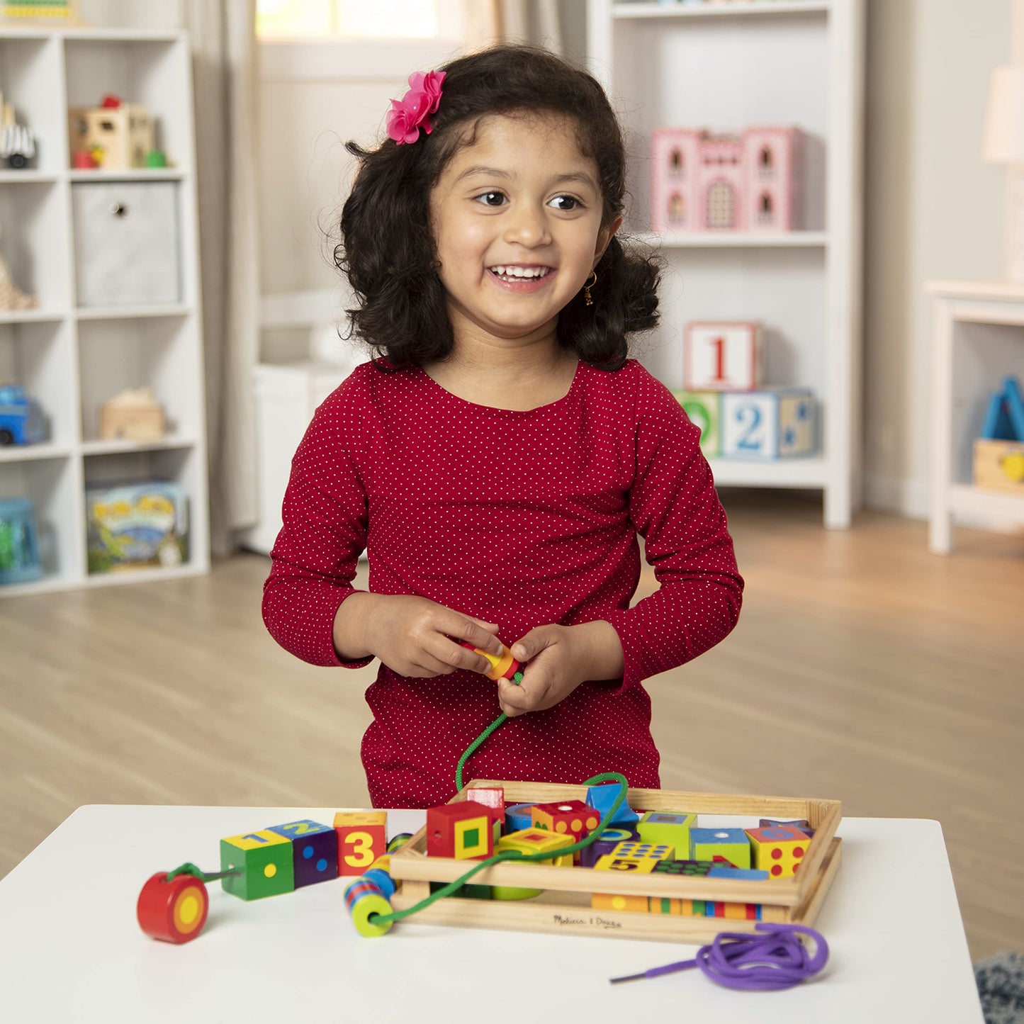 Melissa & Doug Deluxe Wooden Lacing Beads - Educational Activity With 27 Beads and 2 Laces - Beads For Toddlers, Fine Motor Skills Lacing Toys For Toddlers And Kids Ages 3+