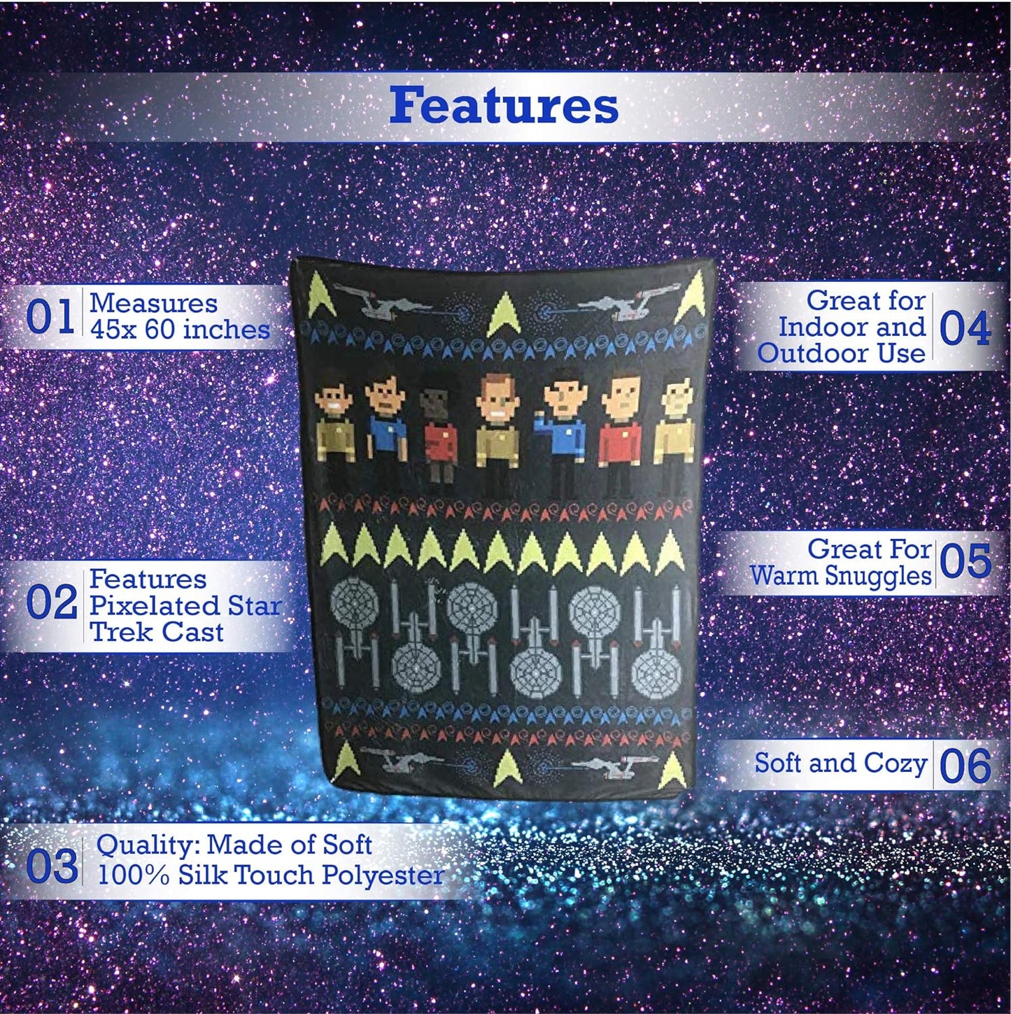 Star Trek The Original Series Fleece Soft Throw Blanket
