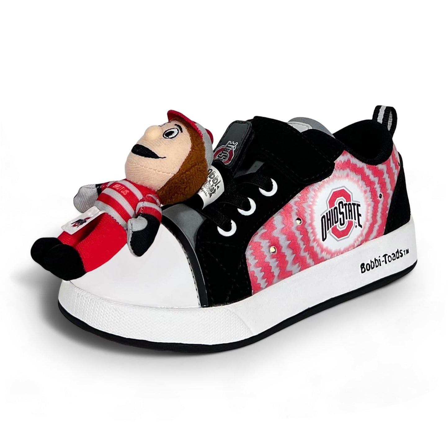 Bobbi-Toads Ohio State University Kids Lighted Sneaker OSU Child Shoes Tennis Shoes Buckeye with Mascot Brutus Plushie