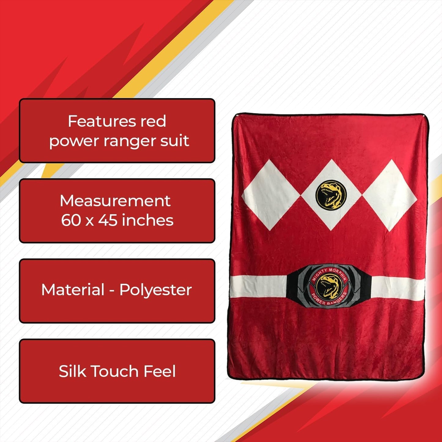 Power Rangers Black Ranger Fleece Softest Comfy Throw Blanket for Adults & Kids| Measures 60 x 45 Inches