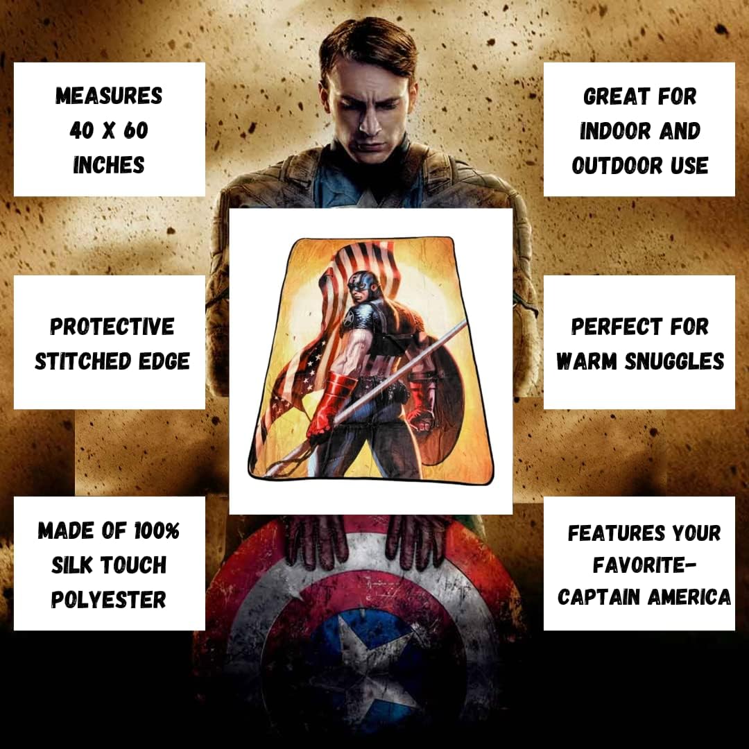 Marvel Captain America Flag Fleece Soft Throw Blanket| Measures 60 x 45 Inches