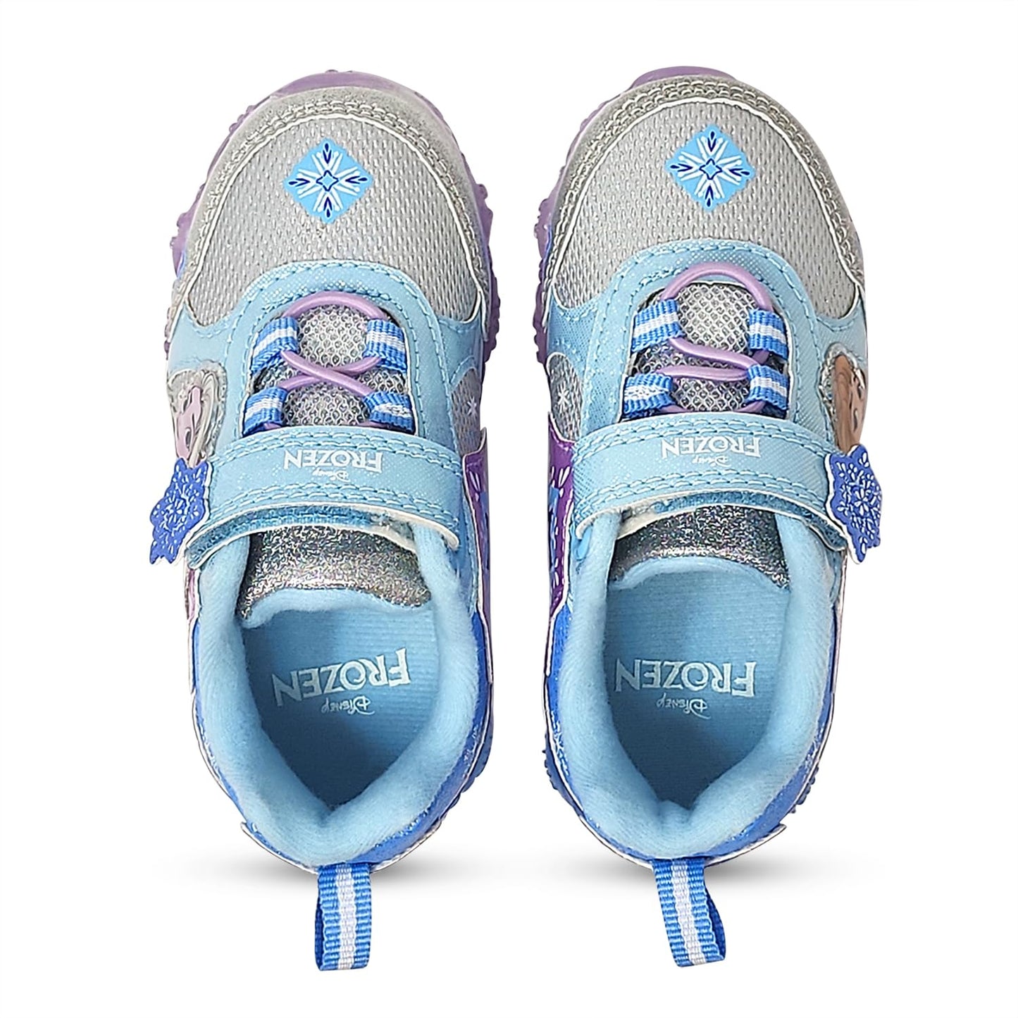 Disney Frozen Girl's Lighted Athletic Sneaker Elsa and Anna Light Up Shoes Children W/Adjustable Strap Lilac/Blue