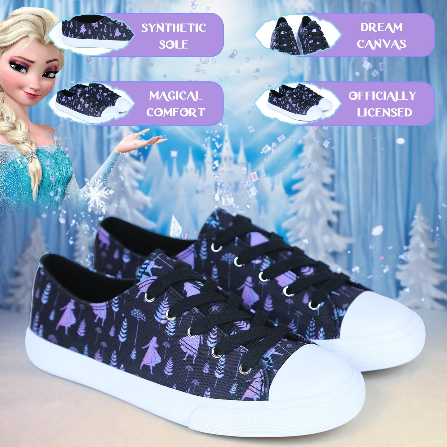 Disney Frozen Woman's Canvas Sneaker, Black/Purple