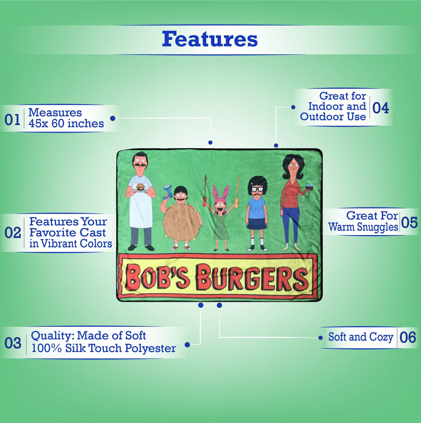 Bob's Burgers Cast Fleece Throw Blanket