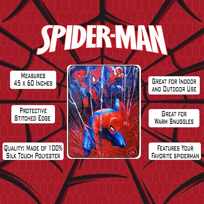 Marvel Spider-Man Web Fleece Throw Blanket| Measures 60 x 45 Inches