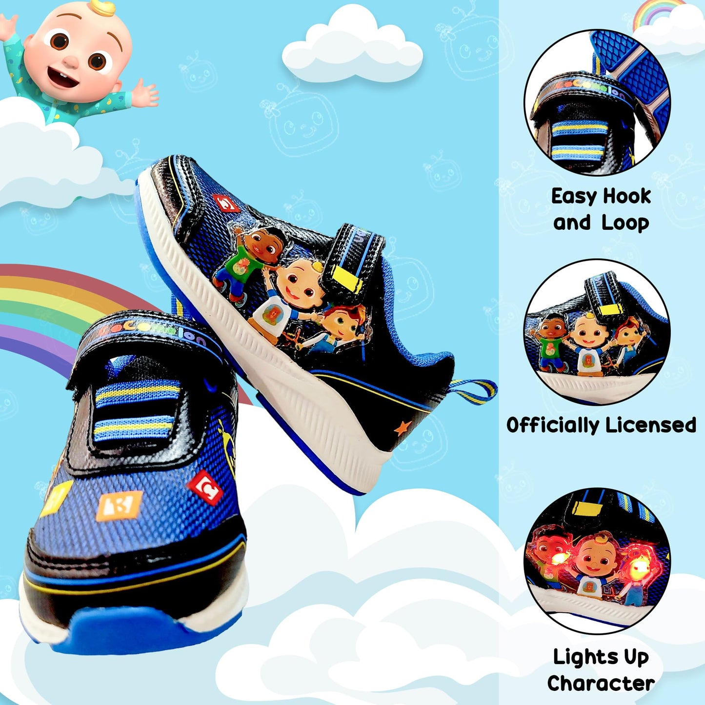 Bazillion Dreams Cocomelon Boy's Lighted Athletic Sneaker Light Up Shoes Children W/Adjustable Strap