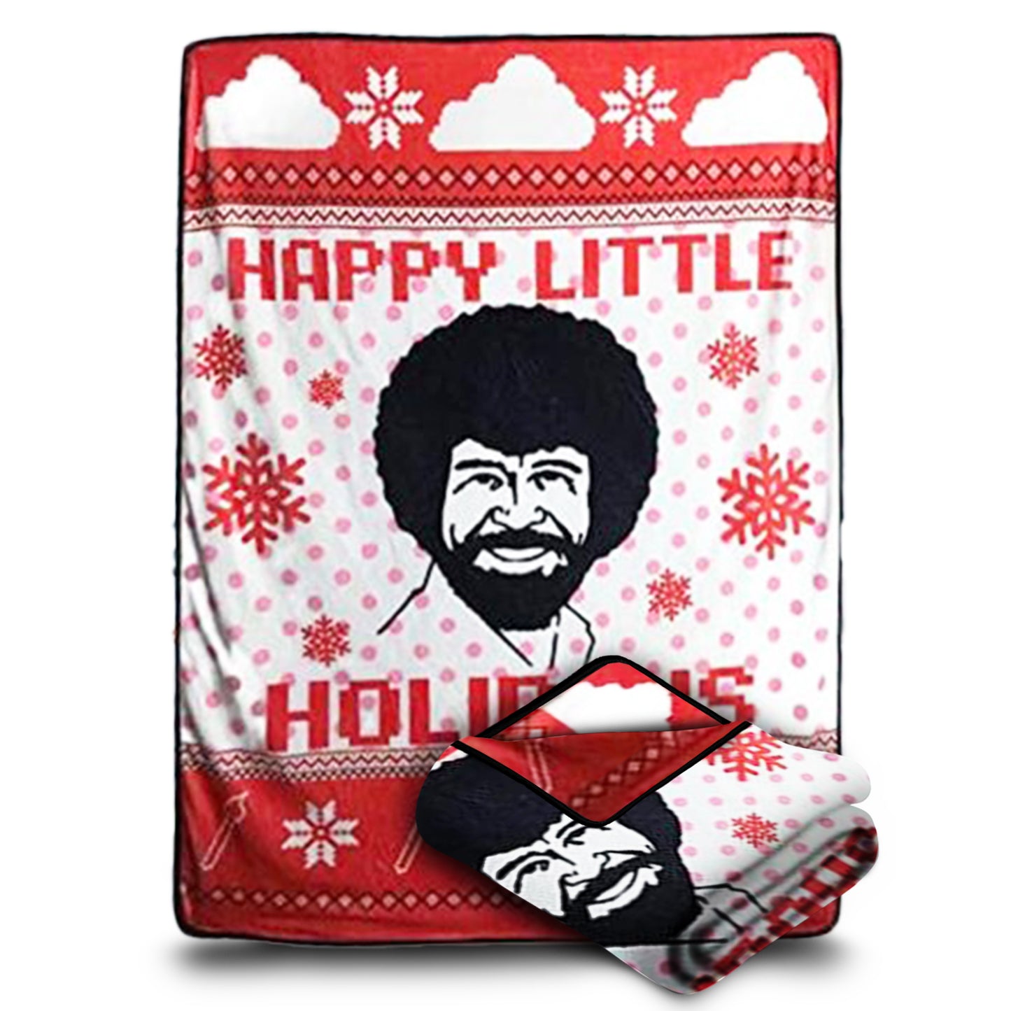 Bob Ross Happy Little Holidays Fleece Softest Comfy Throw Blanket for Adults & Kids| Measures 60 x 45 Inches