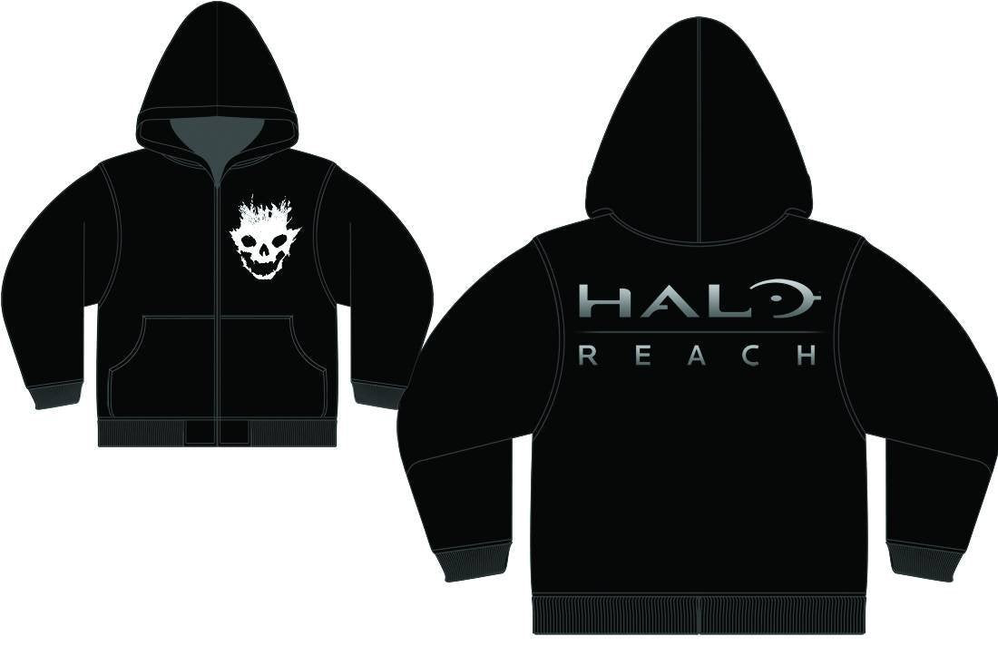 Halo Reach Ghost Face Black Zip-up Hoodie Sweatshirt (L)
