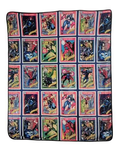 Marvel Legends Superhero Characters Comic Cards Fleece Softest Comfy Throw Blanket for Adults & Kids | Measures 60 x 50 Inches