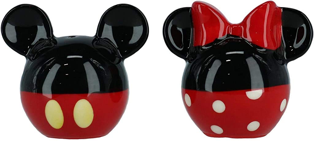 Disney Mickey and Minnie Mouse Ceramic Salt and Pepper Set, Red/Black