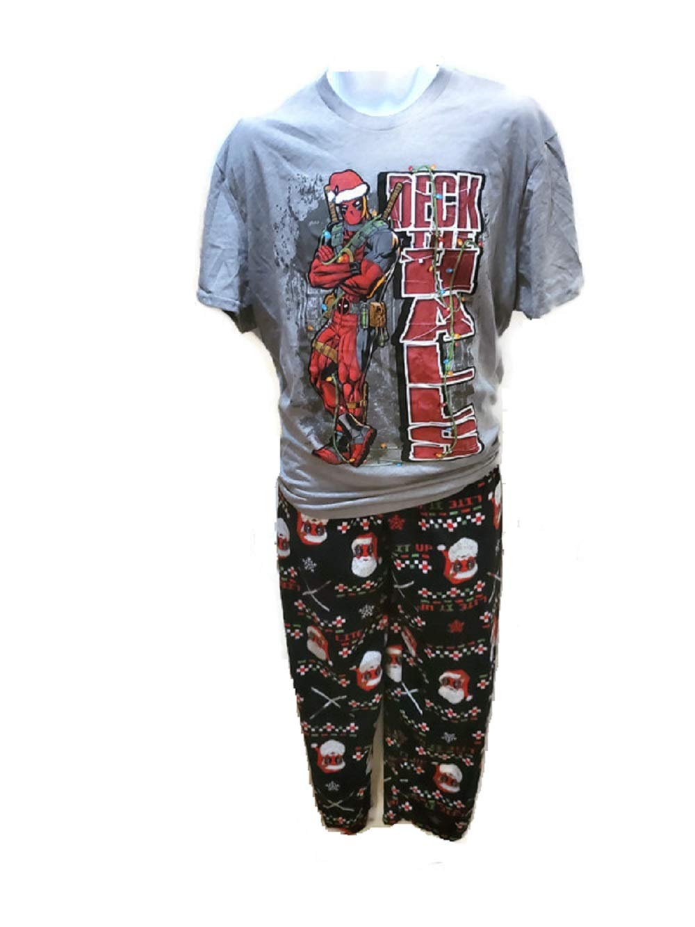 Marvel Deadpool Deck The Halls Men's Two Piece Pajama Set