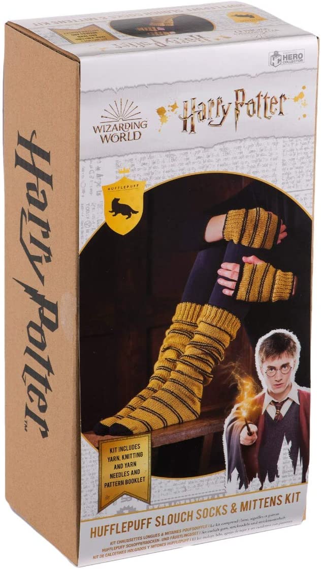 Eaglemoss Hero Collector Hogwarts Hufflepuff Slouch Socks and Mittens Knitting Kit | Harry Potter Wizarding World Knitting Kits | Model Replica