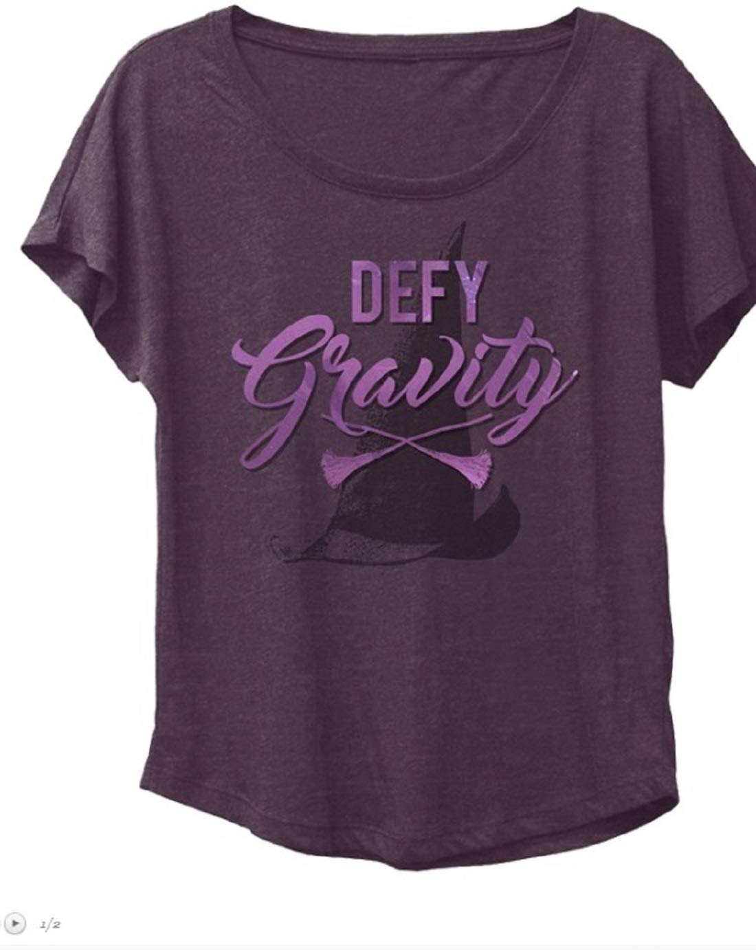 Wicked Musical Defy Gravity Women's Dolman T-Shirt, Small Purple