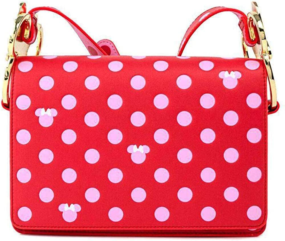 Loungefly Disney Minnie Mouse Pink Polka Dot Bow Strap Crossbody Purse Handbag