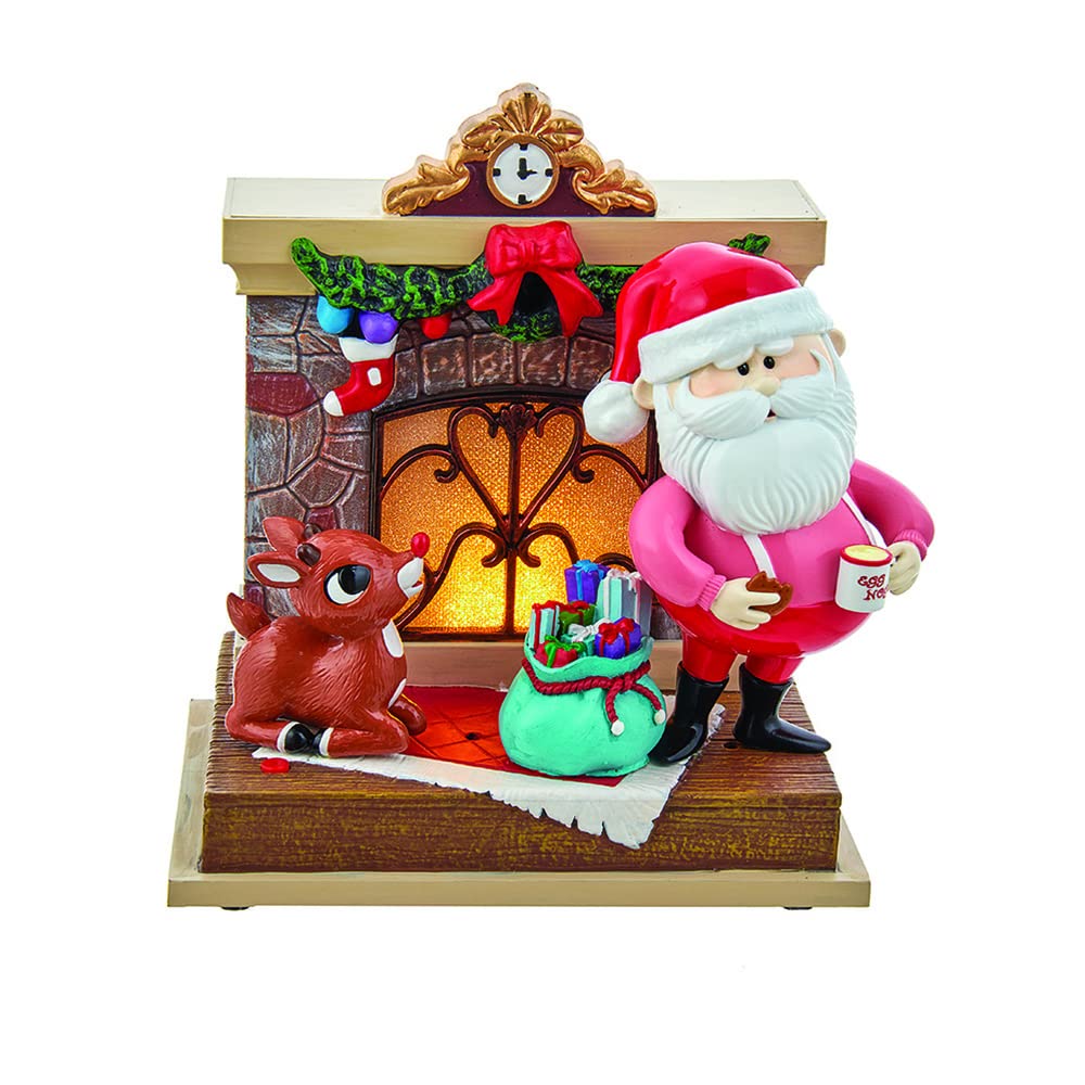 Kurt S. Adler Battery-Operated Rudolph and Santa Fireplace Table Piece, 7-Inch, Multi-Colored