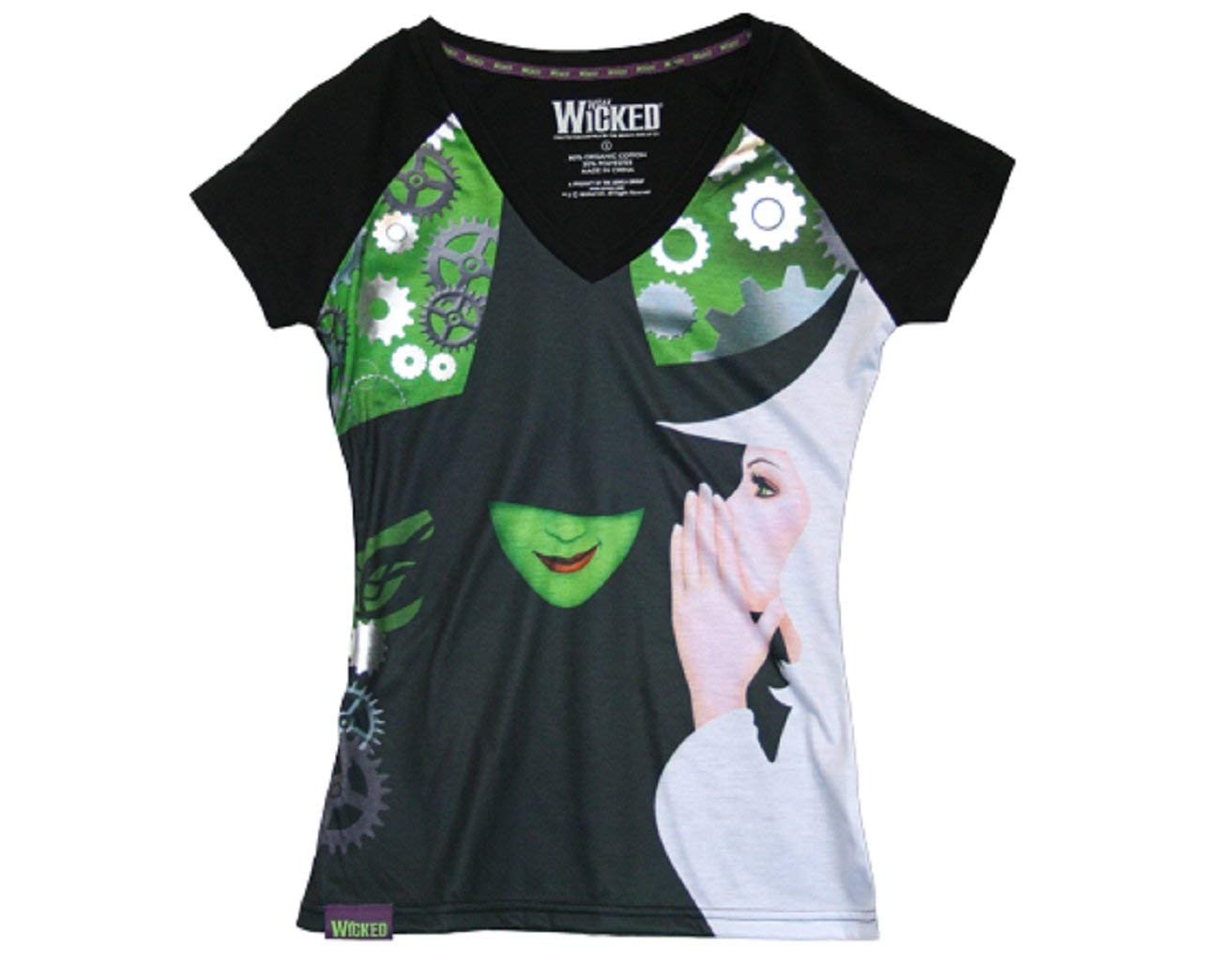 Wicked Musical Sublimated Two Witch Womens V-Neck Shirt, Small Black