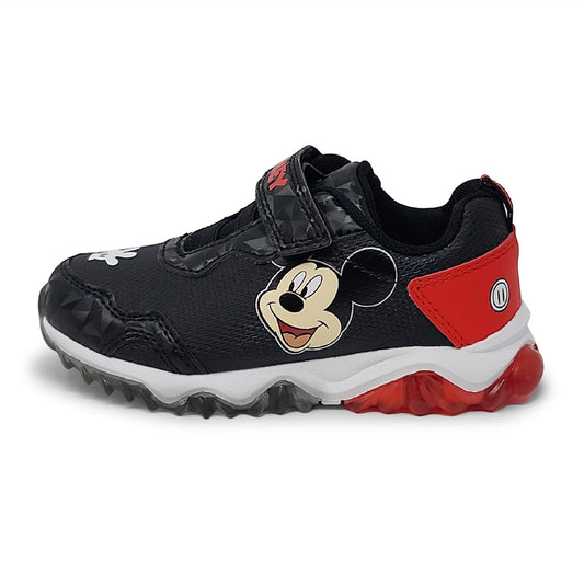 Disney Mickey Mouse Boy's Lighted Athletic Sneaker Light Up Shoes Children W/Adjustable Strap (Toddler, Little Kid), Black/Red