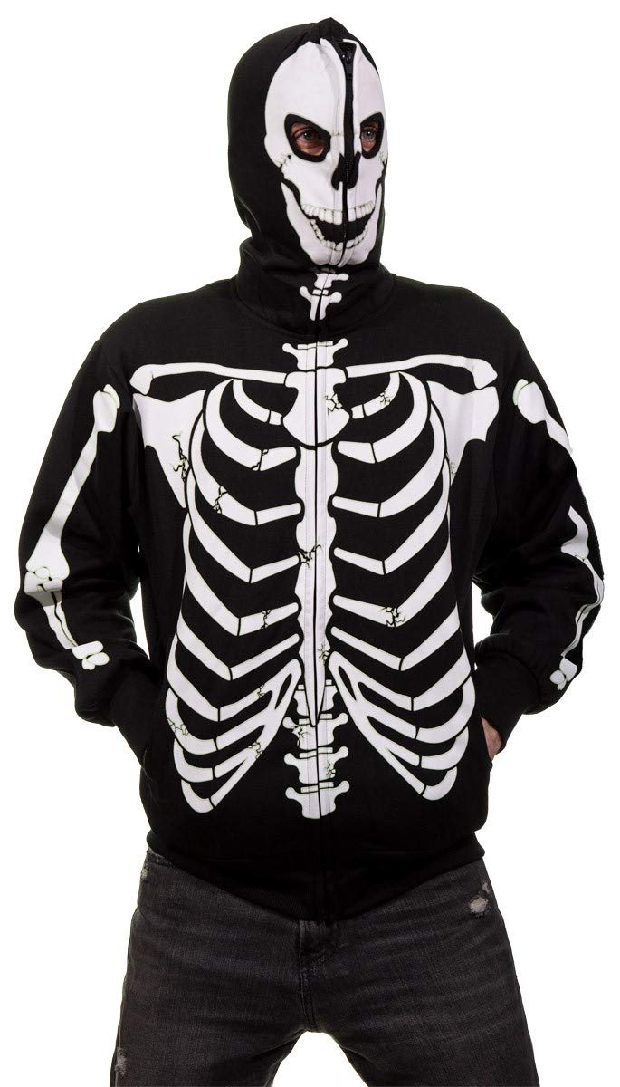 Men's Glow in The Dark Skeleton Costume Zip Hoodie