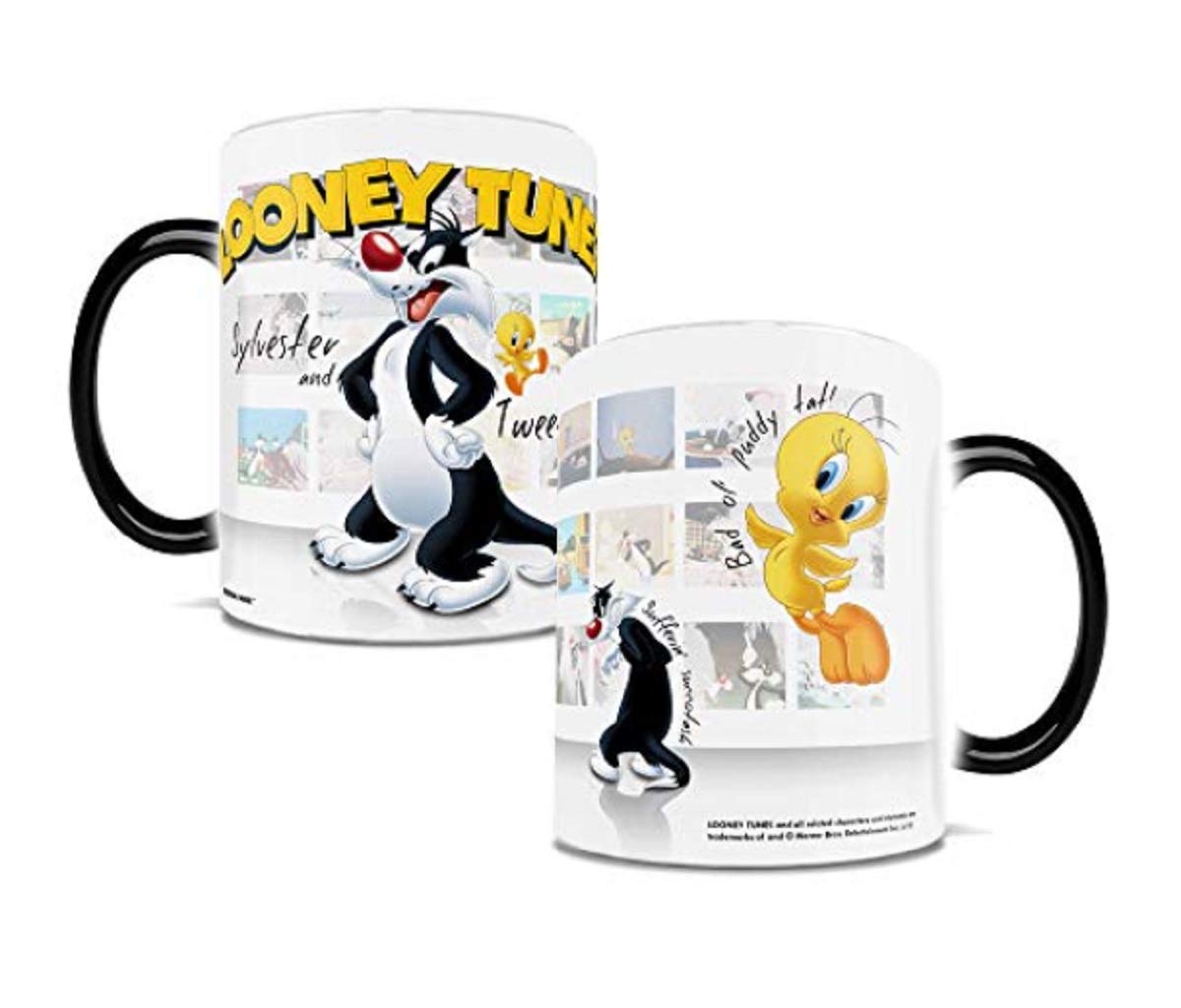 Morphing Mugs Looney Tunes (Sylvester and Tweety) Ceramic Mug, Black