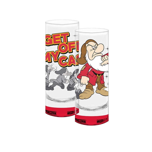 2-pc Set Disney Grumpy Dwarf Get Off My Case Red Colored Bottom Glass Tall Shot Glasses