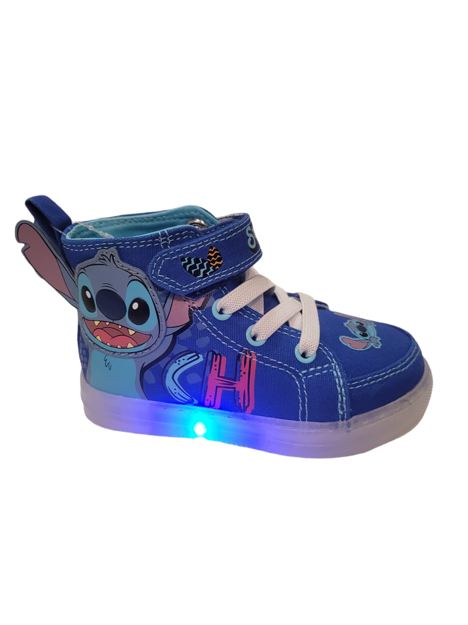 Disney Stitch Unisex Kids Light Up Sole Blue Hi Top Sneaker Size: 8