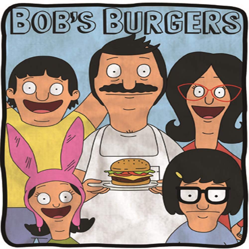 Bob's Burgers Soft Fleece Blanket - Officially licensed Bobs Burgers colorful Soft Fleece Throw Featuring Bob with a Burger, Linda, Louise, Tina & Gene!