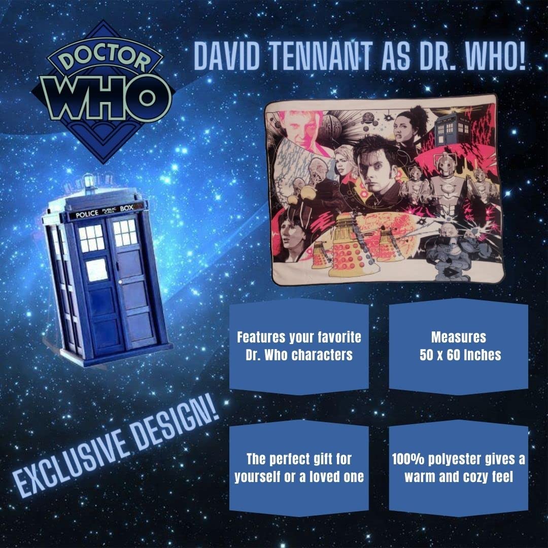 Bazillion Dreams Doctor Who David Tenant Fleece Softest Comfy Throw Blanket for Adults & Kids| Measures 60 x 50 Inches
