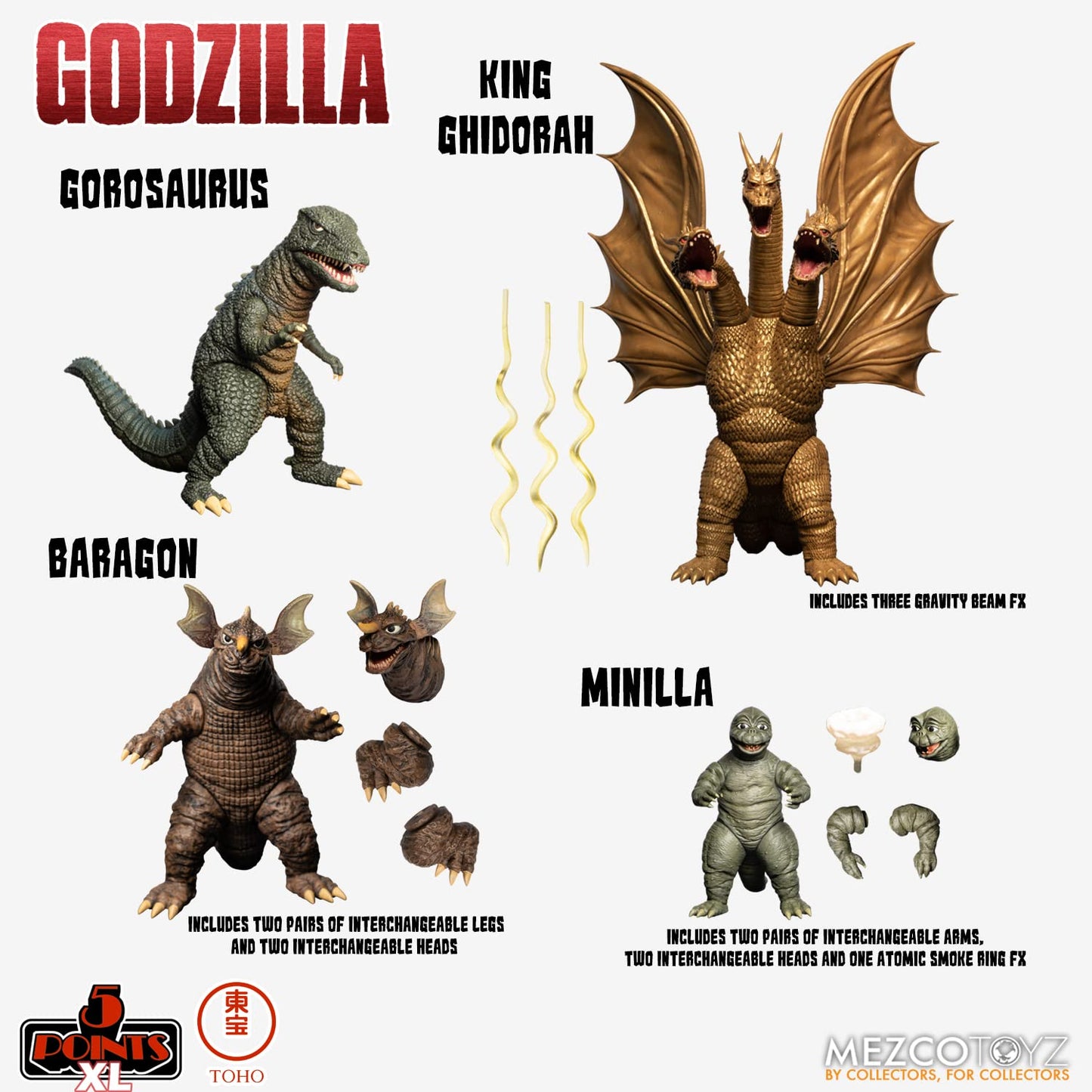 Mezco Toyz 5 Points XL Godzilla: Destroy All Monsters (1968) Figure Set
