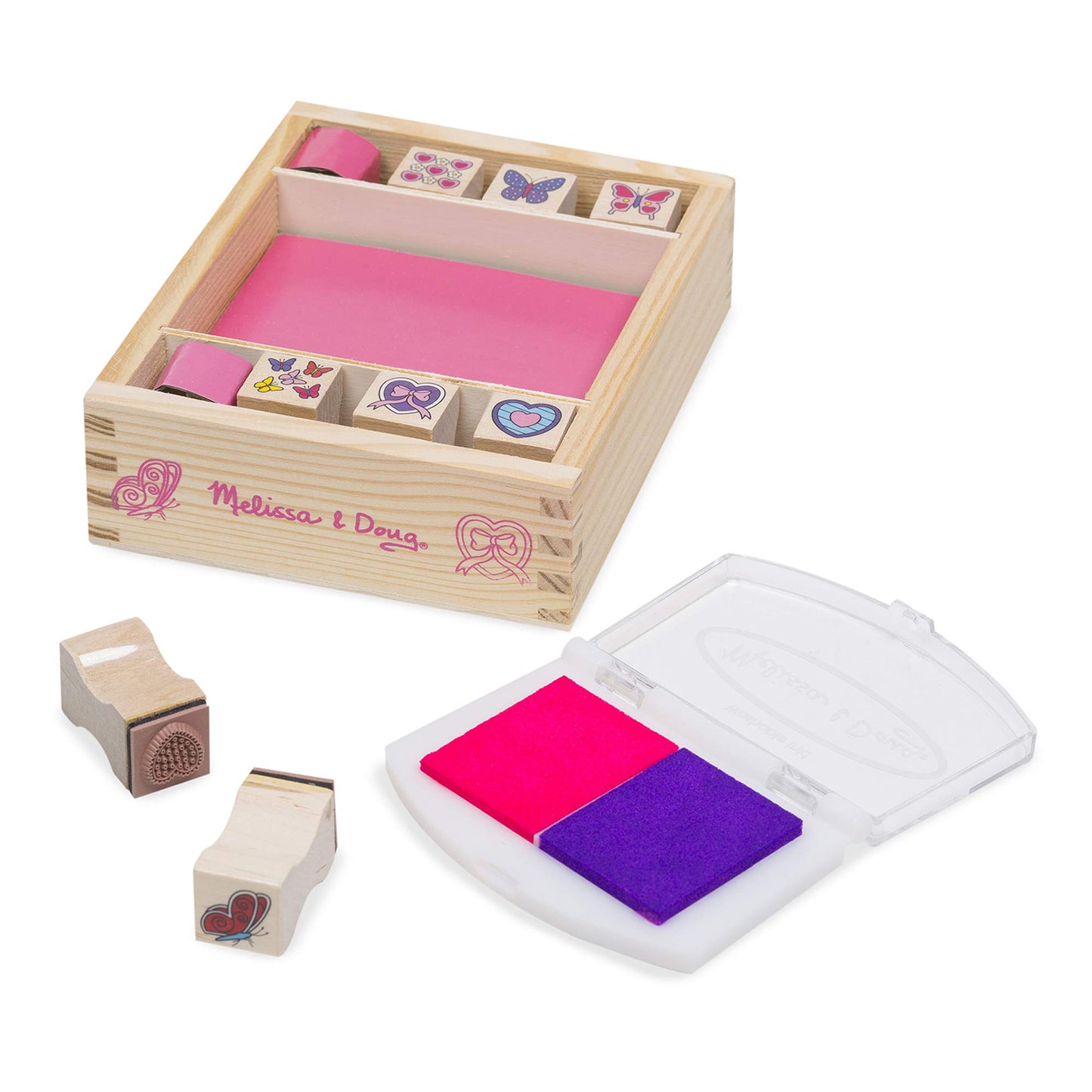 Melissa & Doug Butterfly and Heart Wooden Stamp Set: 8 Stamps and 2-Color Stamp Pad