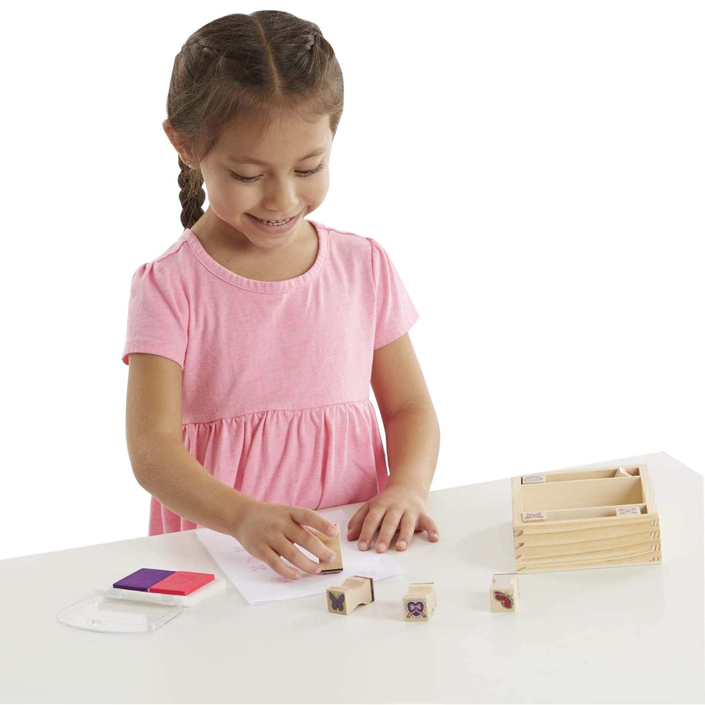 Melissa & Doug Butterfly and Heart Wooden Stamp Set: 8 Stamps and 2-Color Stamp Pad