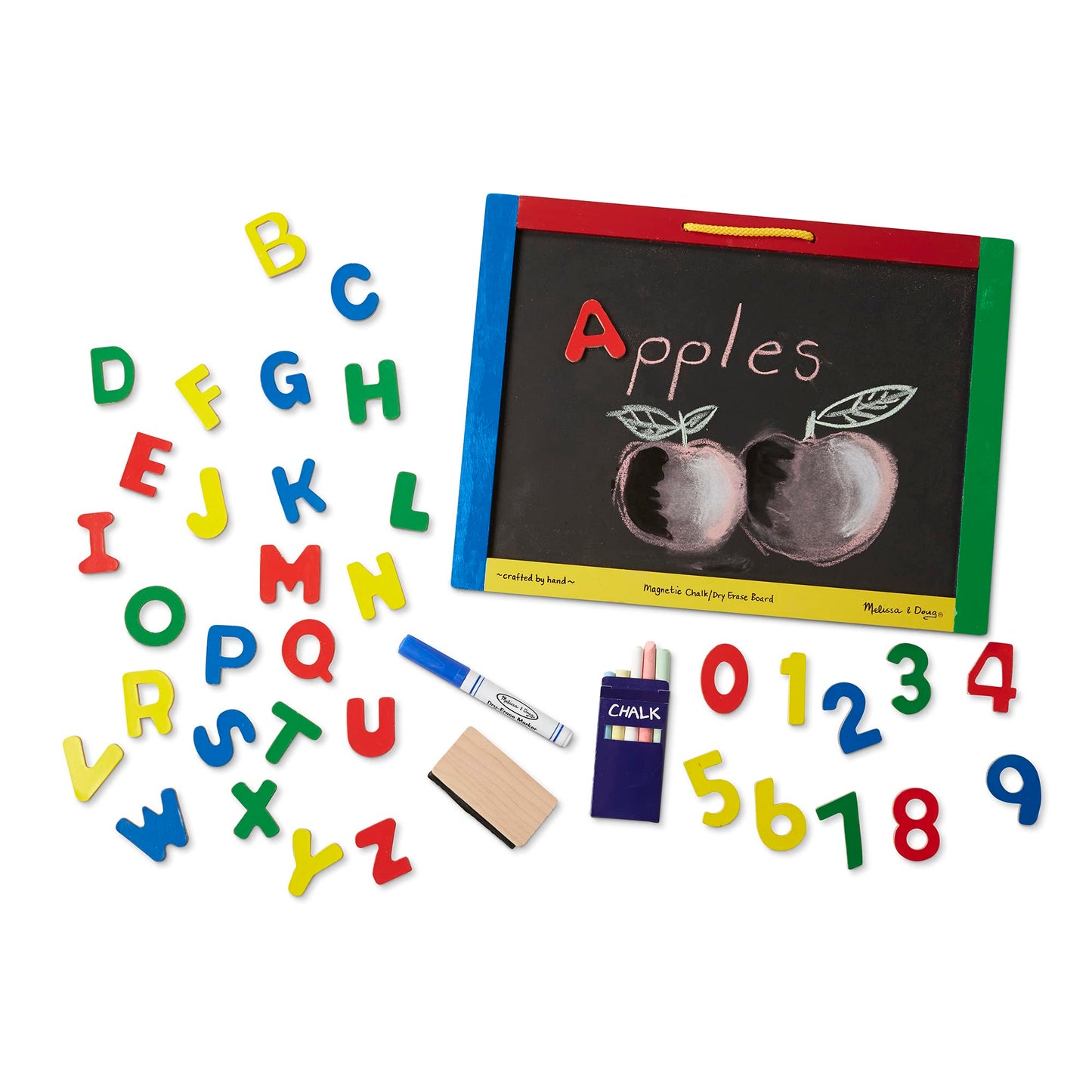 Melissa & Doug Magnetic Chalkboard and Dry-Erase Board With 36 Magnets, Chalk, Eraser, and Dry-Erase Pen - Letters And Numbers Learning Toys, Chalk Board For Kids, Dry Erase Board For Kids Ages 3+
