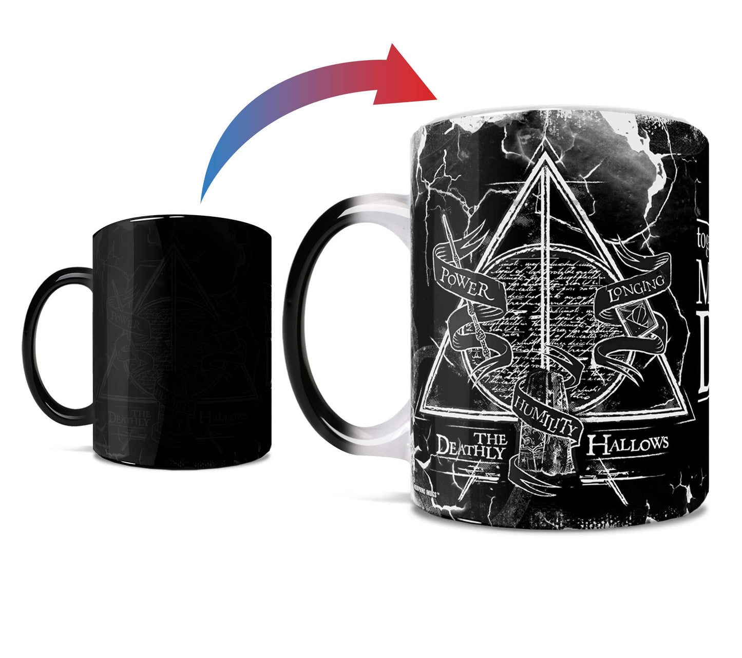 Harry Potter - The Deathly Hallows - Power Longing Humility Quote - Master of Death - One 11 oz Morphing Mugs Color Changing Heat Sensitive Ceramic Mug – Image Revealed When HOT Liquid Is Added!