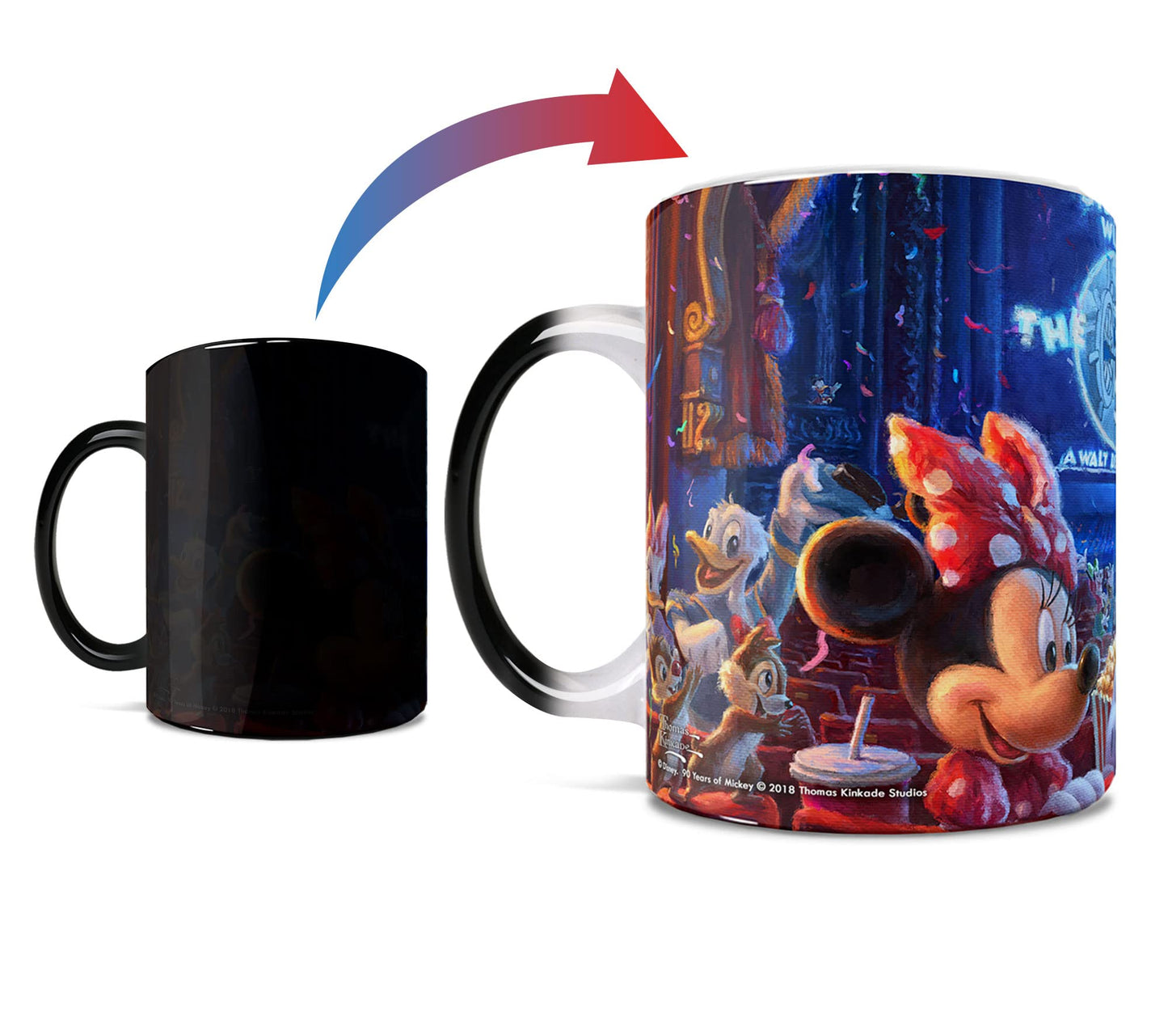 Disney – Mickey and Minnie Mouse - 90th Anniversary - Thomas Kinkade - One 11 oz Morphing Mugs Color Changing Heat Sensitive Ceramic Mug – Image Revealed When HOT Liquid Is Added!