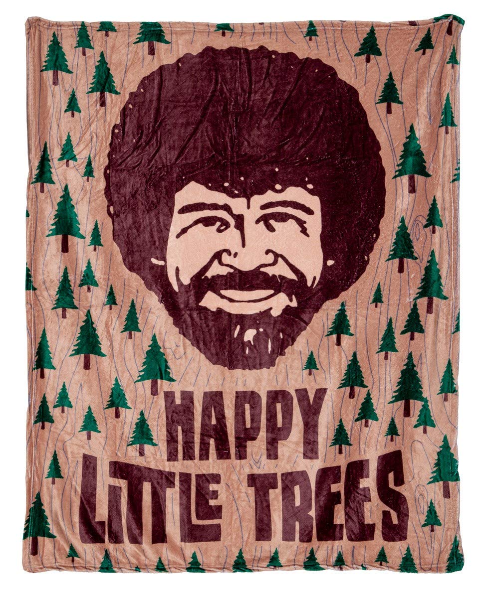 Calhoun Officially Licensed Bob Ross Happy Little Trees Plush Throw Blanket