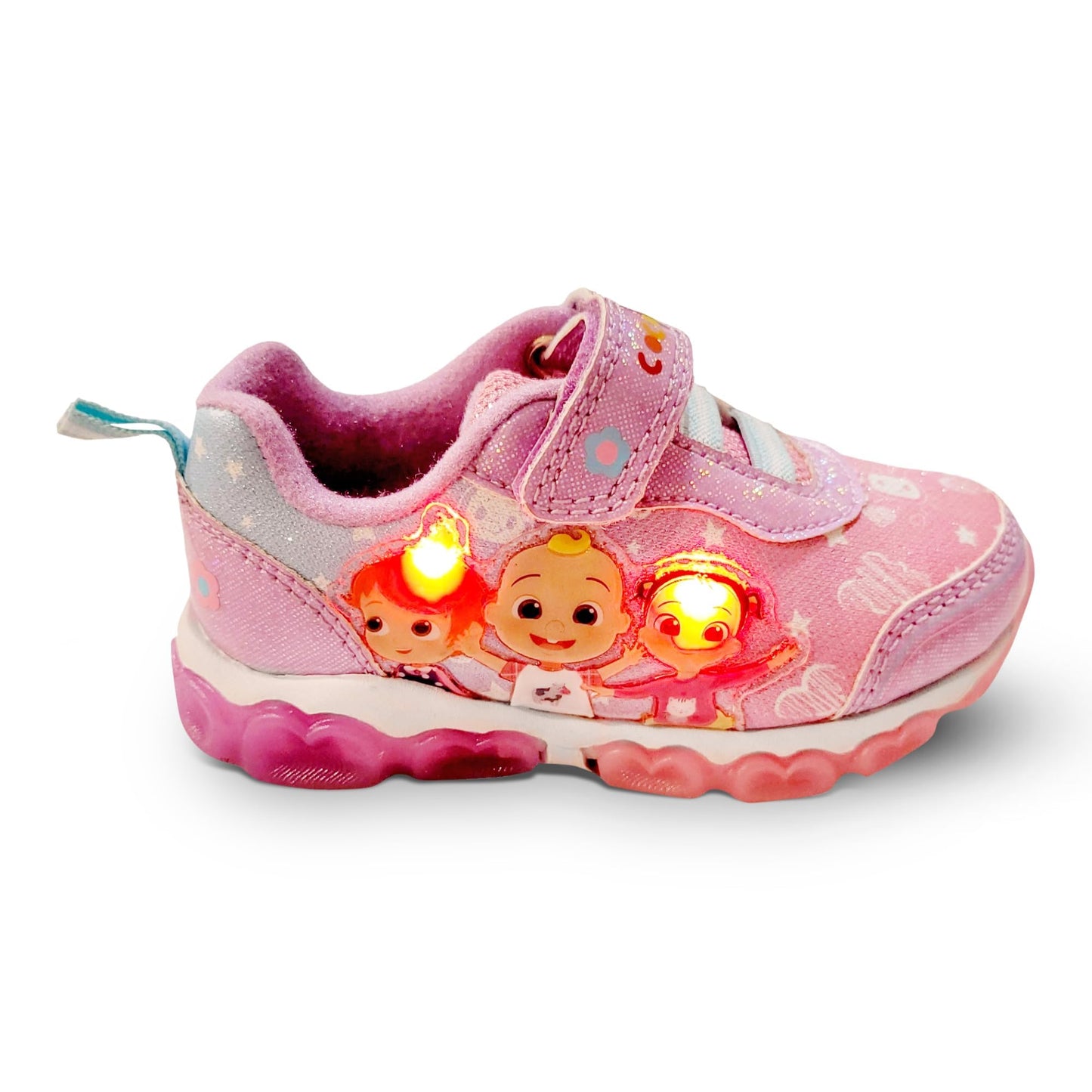 Bazillion Dreams Cocomelon Girl's Lighted Athletic Sneaker Light Up Shoes Children W/Adjustable Strap (Toddler), Pink/Purple