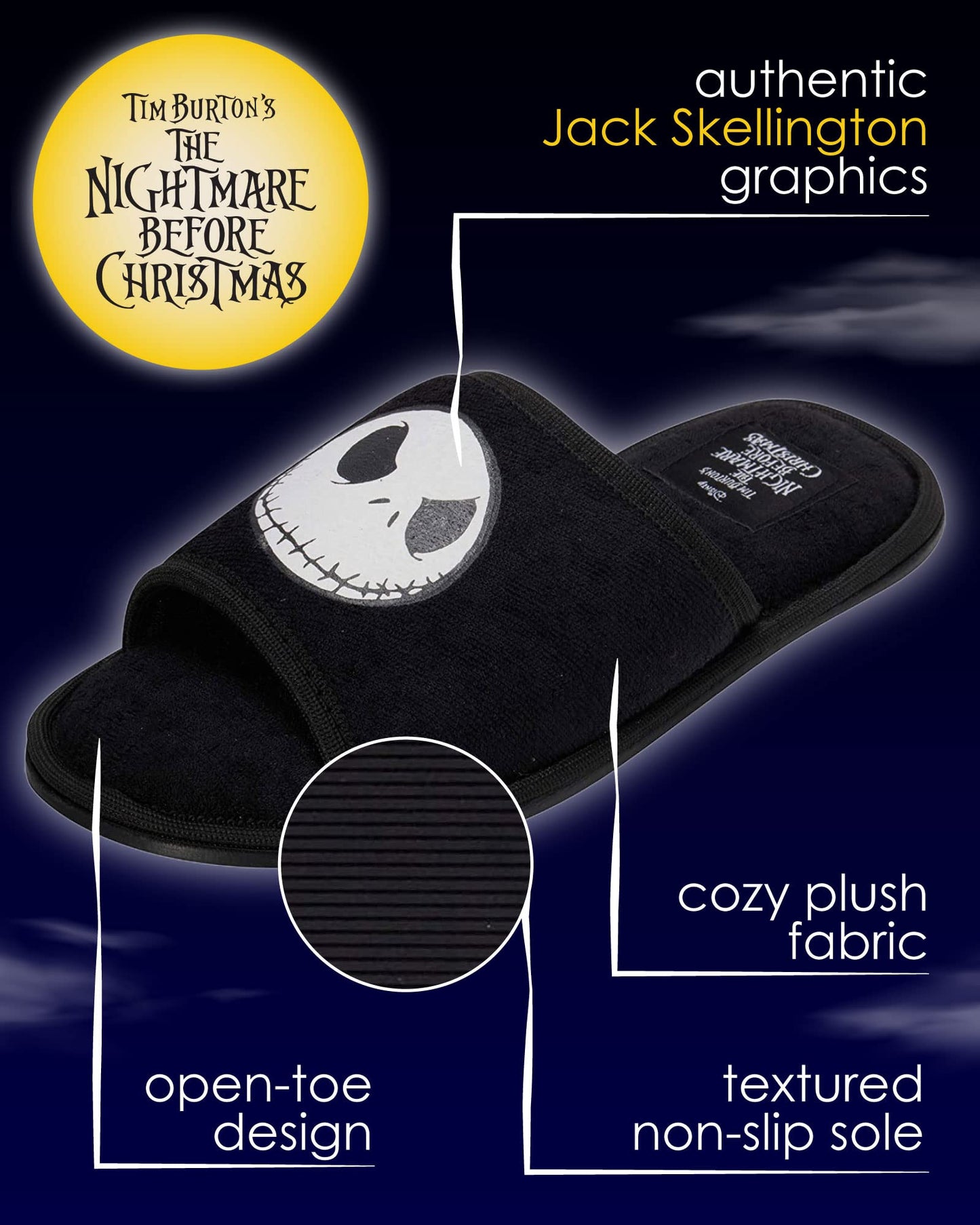 Disney Men's Nightmare Before Christmas Slippers - Jack Skellington Plush Slip-On House Shoe Slides