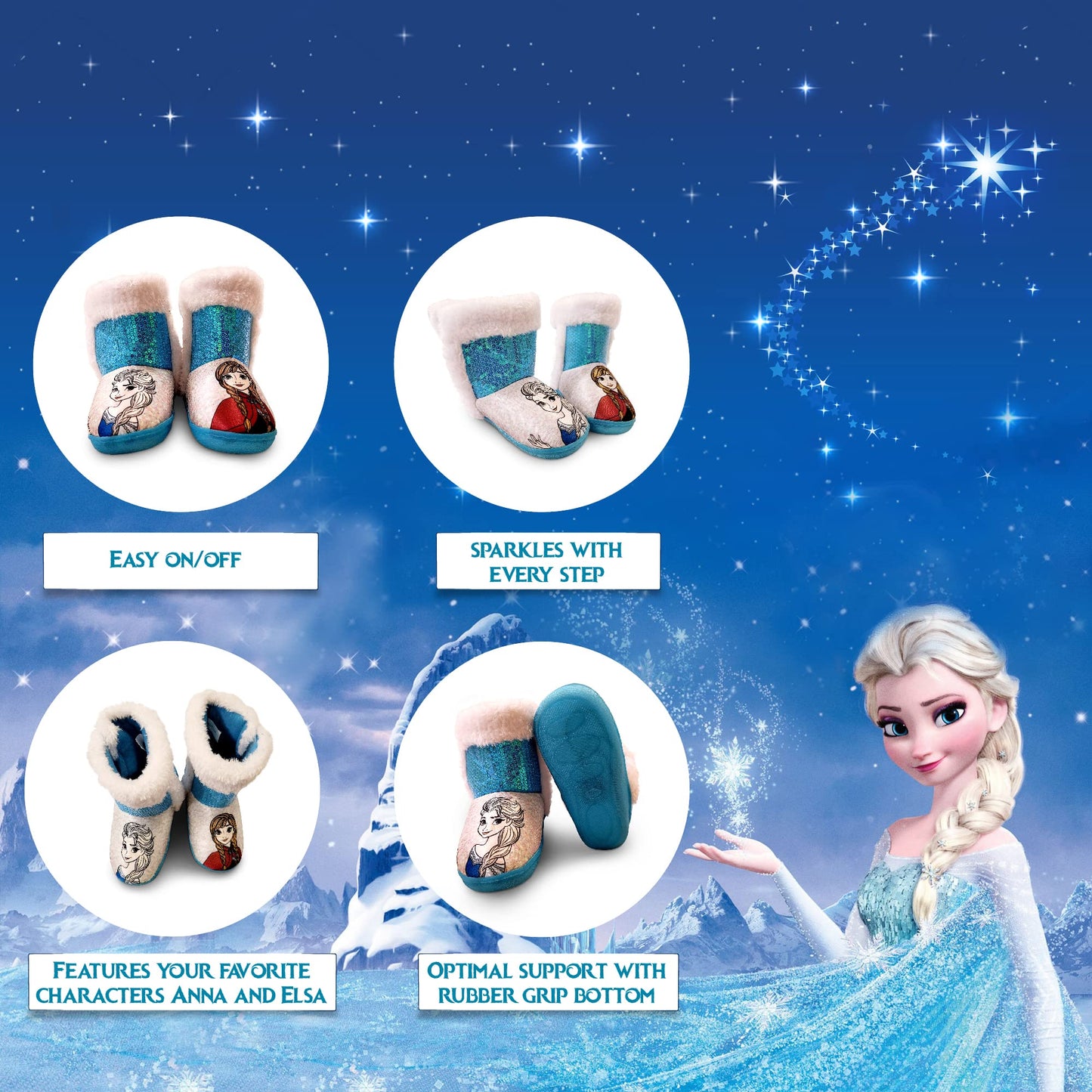 Disney Frozen Anna & Elsa Blue Girl's Lighted Slipper Boots (Toddler)