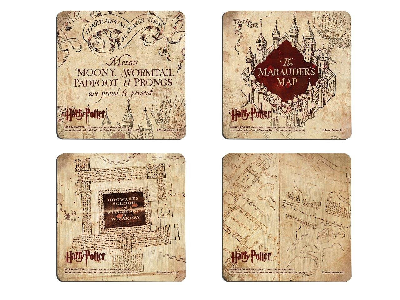Harry Potter Hogwarts The Marauder's Map Coaster Set - Moony Wormtail Padfoot and Prongs Are Proud to Present