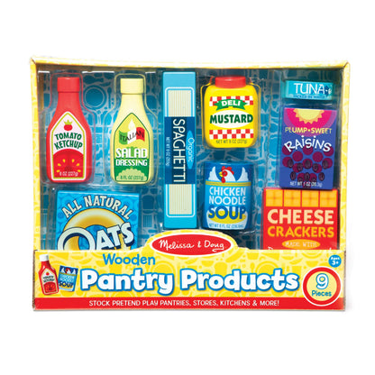 Melissa & Doug Wooden Pantry Products Play Food Set (9 pcs) - Pretend Play Kitchen Accessories, Play Food Sets For Kids Kitchen, Wooden Play Grocery Sets For Kids Ages 3+