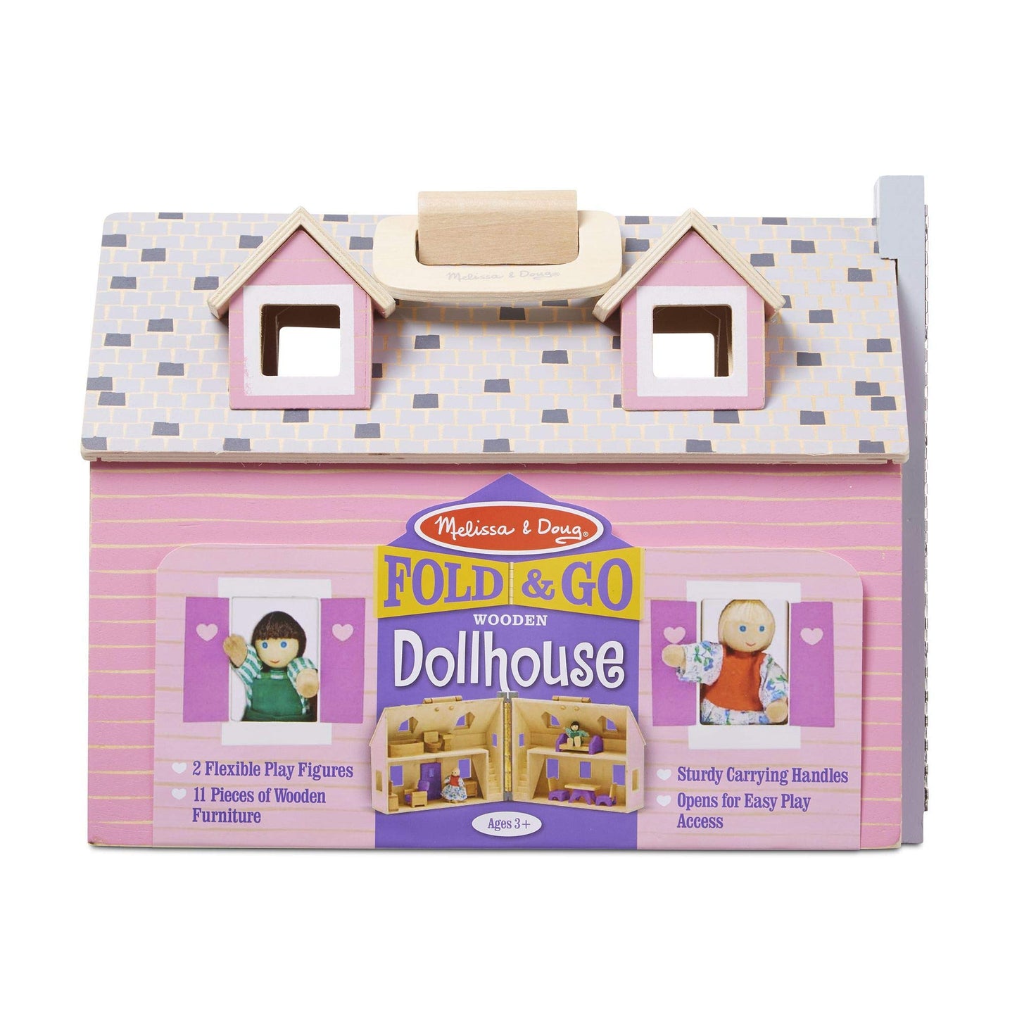 Melissa & Doug Fold and Go Wooden Dollhouse With 2 Dolls and Wooden Furniture,Multi,One Size