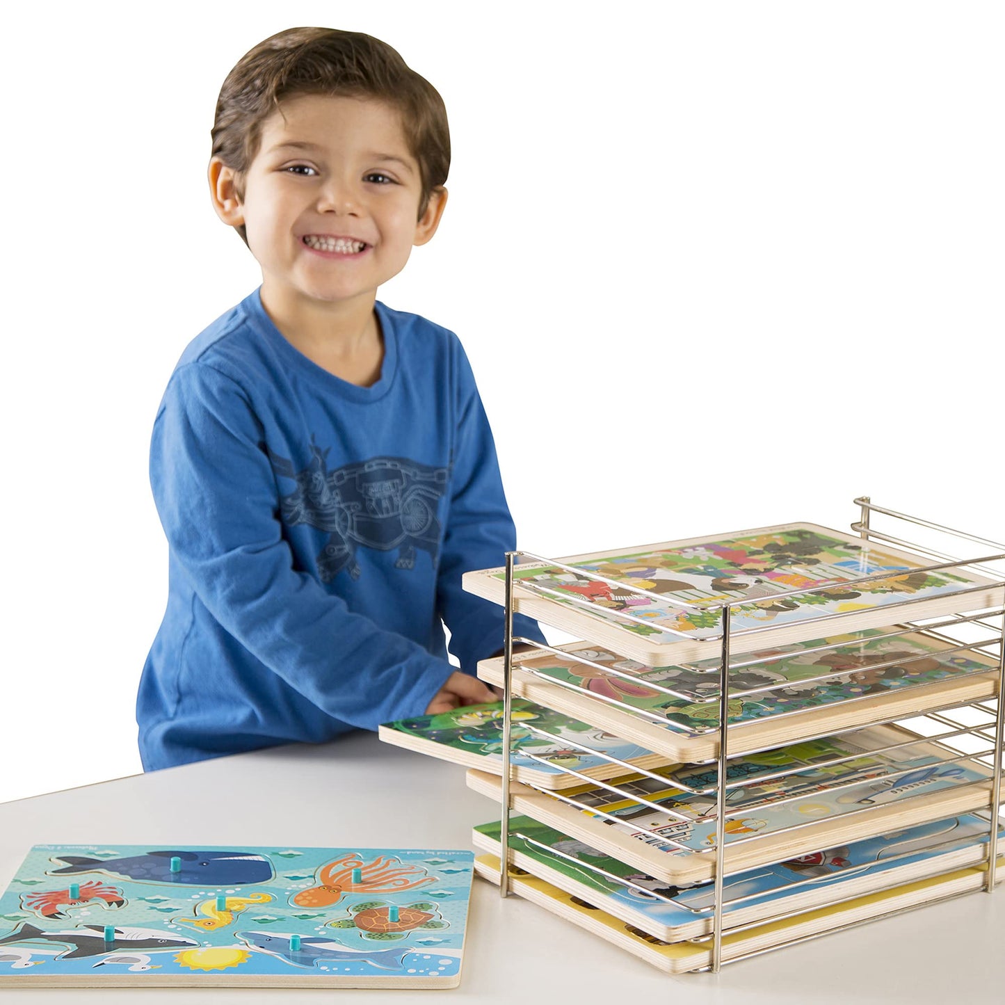 Melissa & Doug Puzzle Storage Rack - Wire Rack Holds 12 Puzzles - Puzzle Rack Organizer, Puzzle Holder Rack For Kids