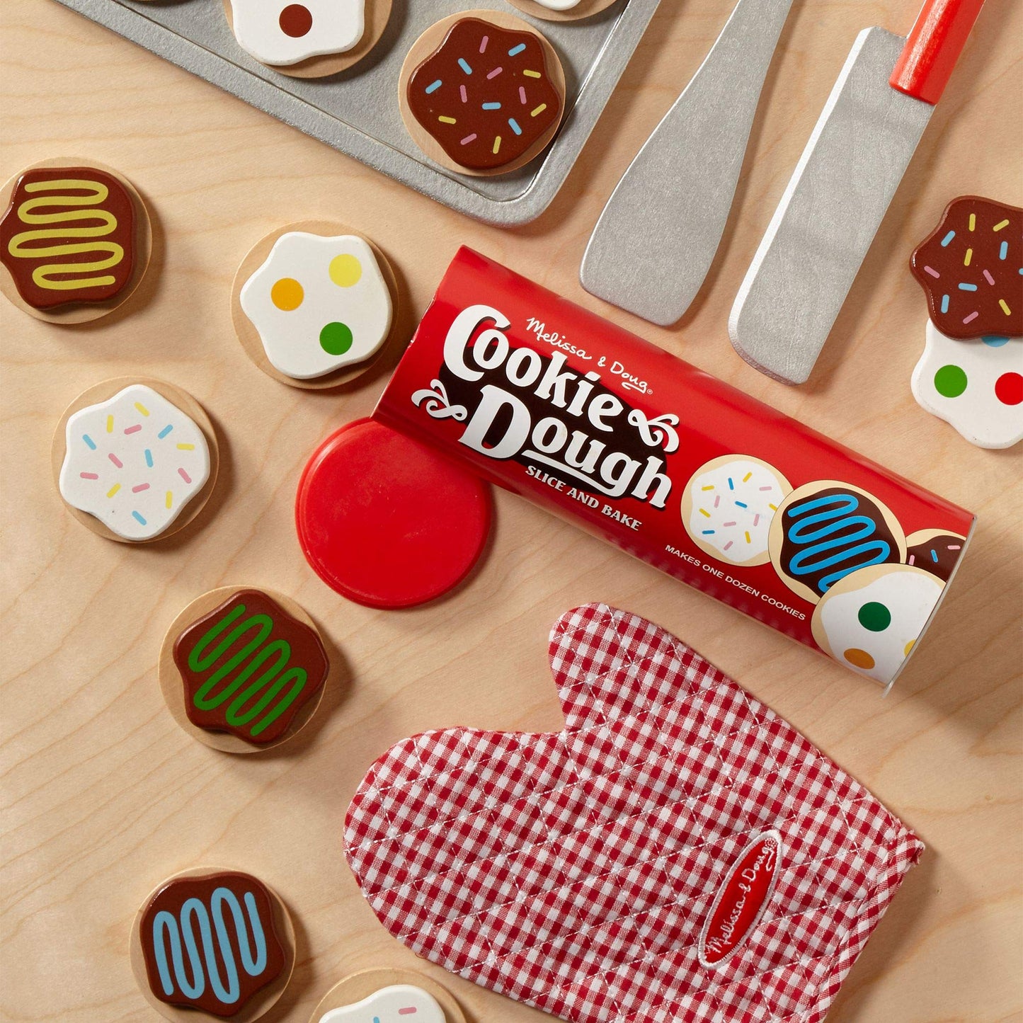 Melissa & Doug Slice and Bake Wooden Cookie Play Food Set - Pretend Cookies And Baking Sheet, Wooden Play Food Set, Toy Baking Set For Kids Ages 3+