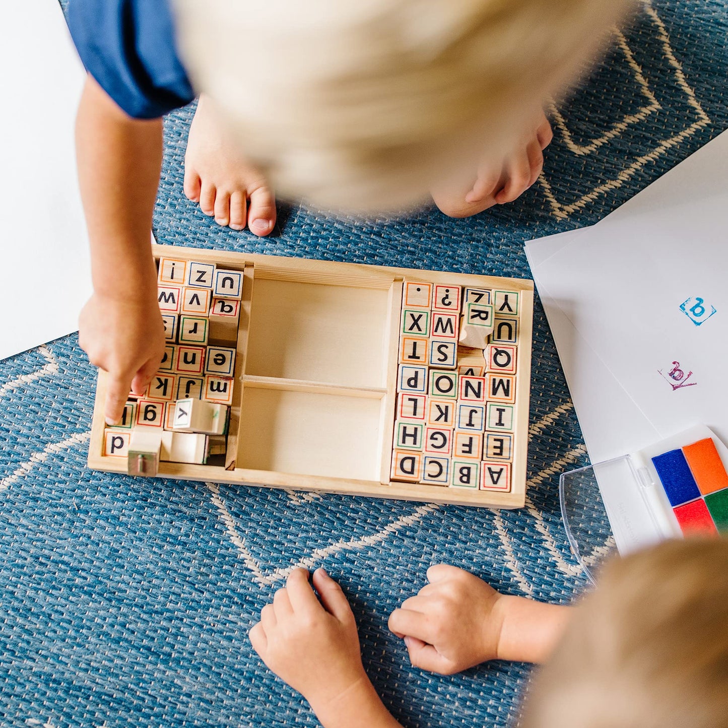 Melissa & Doug Wooden Alphabet Stamp Set - 56 Stamps With Lower-Case and Capital Letters - Preschool Writing Toys, ABC Stamps, Kids Arts & Crafts, Letter Stamps For Kids Ages 4+