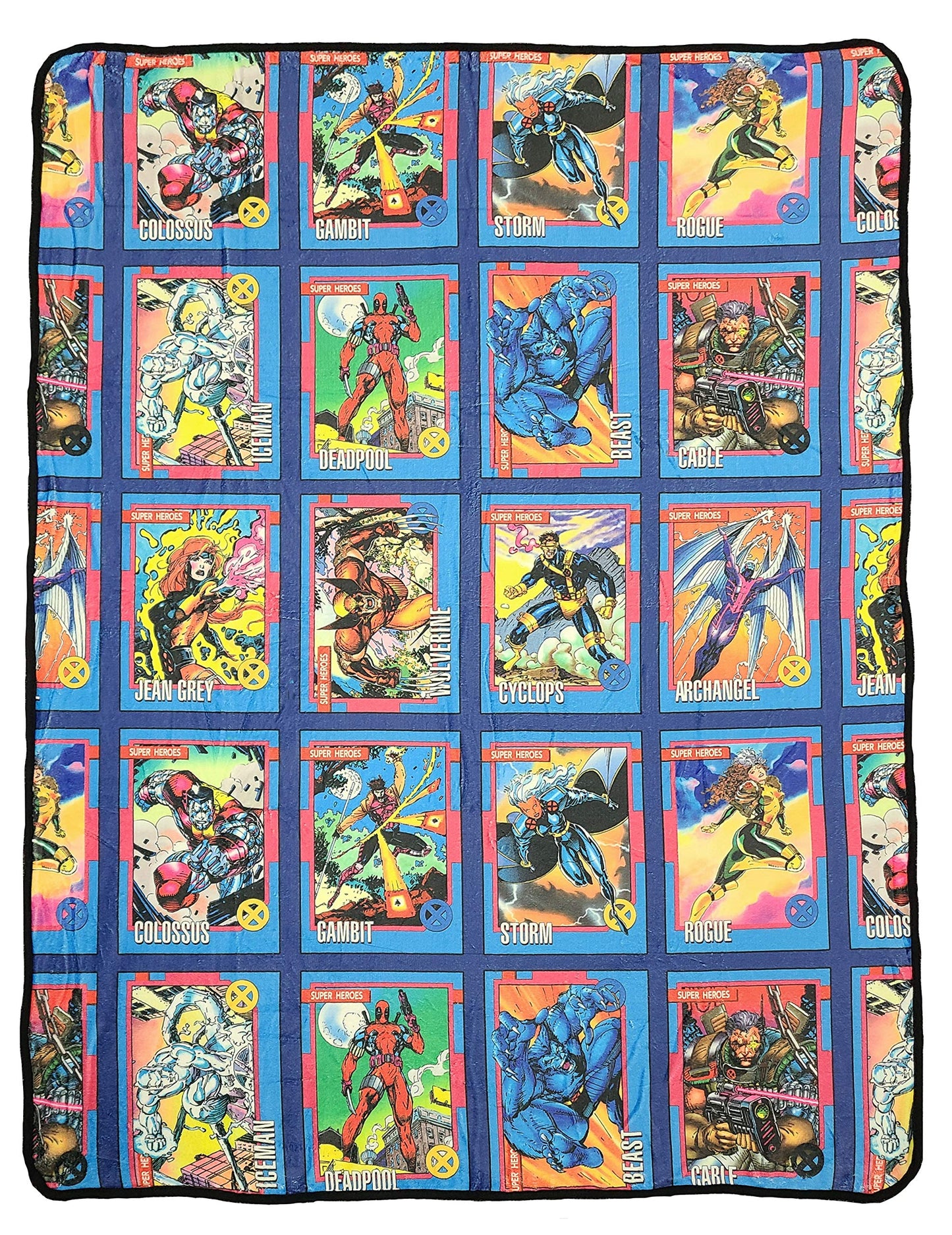 Marvel X-Men Characters Comic Cards Fleece Soft Throw Blanket| Measures 60 x 45 Inches