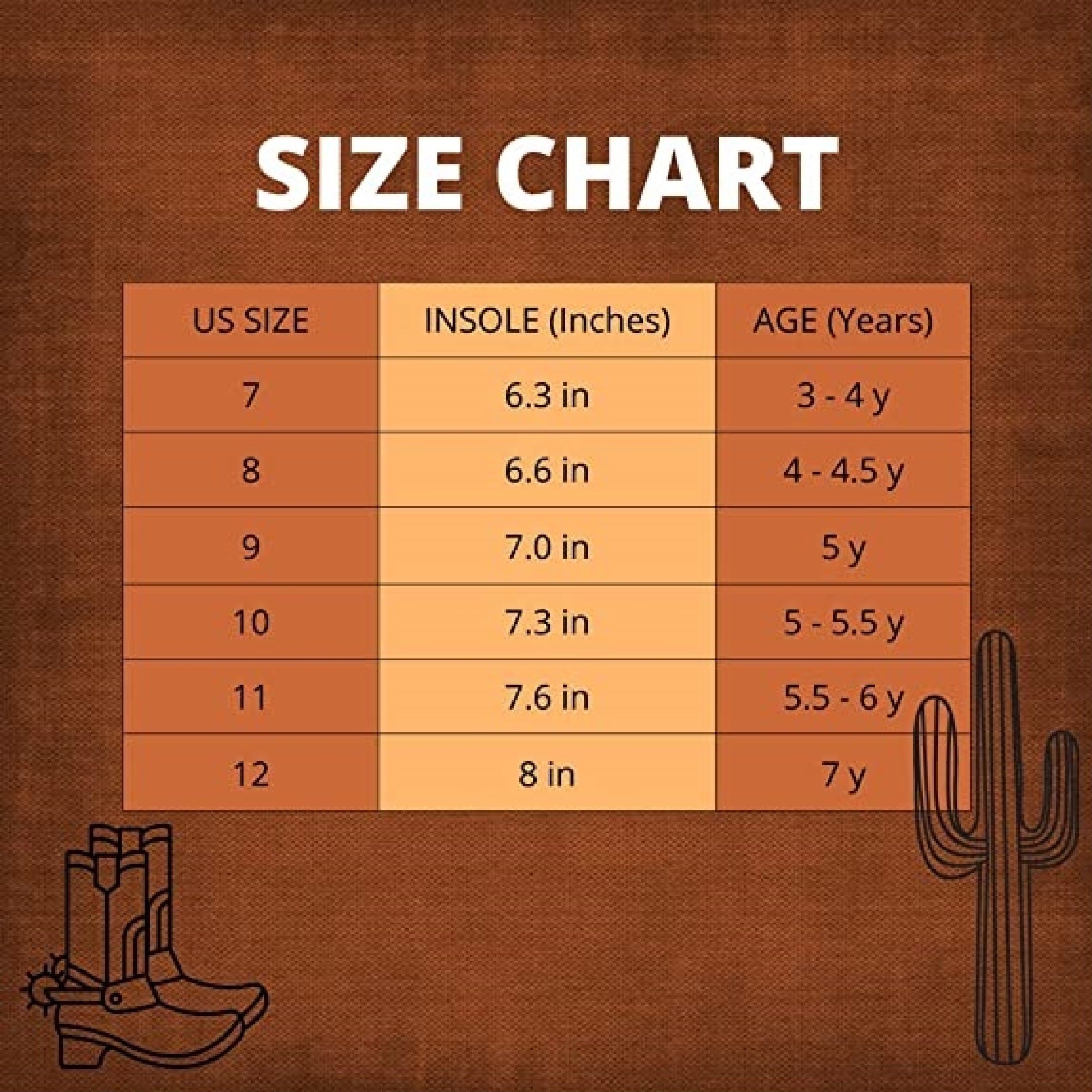 Youth cowboy boot sales size chart